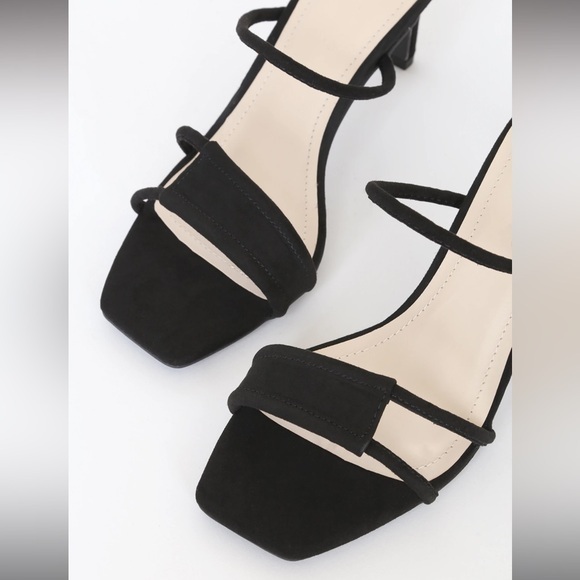 Norah Black Suede Square-Toe High‎ Heel Sandals - Picture 3 of 6